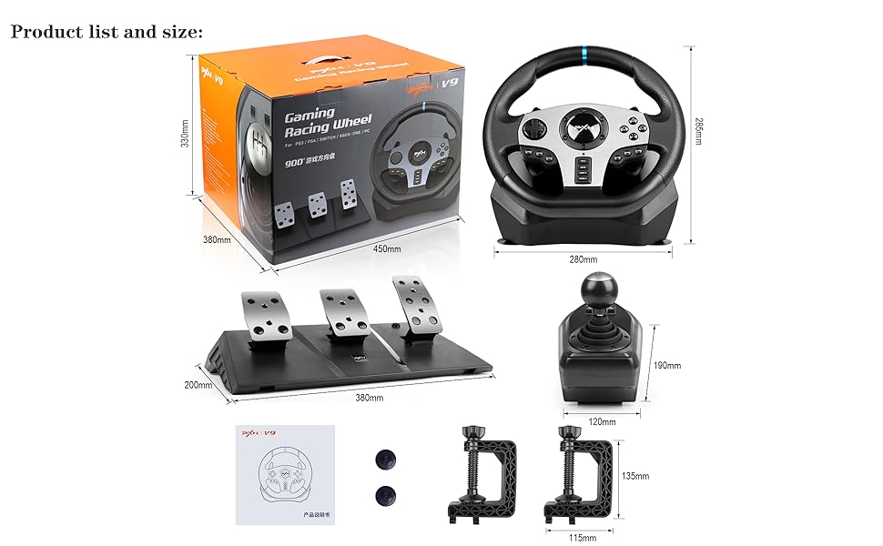 Volant V9 – Simulateur de Conduite Haute Précision pour PC / PS4 / Xbox / Switch