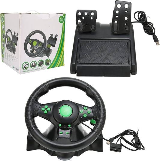 🏎️ Volant de Course USB 4 en 1 + Pédales – 180° Rotation | PC / Xbox 360 / PS3 / PS2